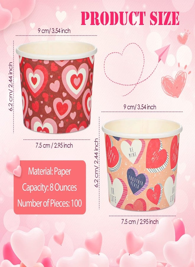 Remerry 100 Pcs 8 oz Valentines Day Snack Cups Heart Party Paper Cup Valentines Day Bowls Valentines Heart Disposable Paper Dessert Ice Cream Bowl for Treats Cupcakes Party Favor Supplies Decor - Image 3